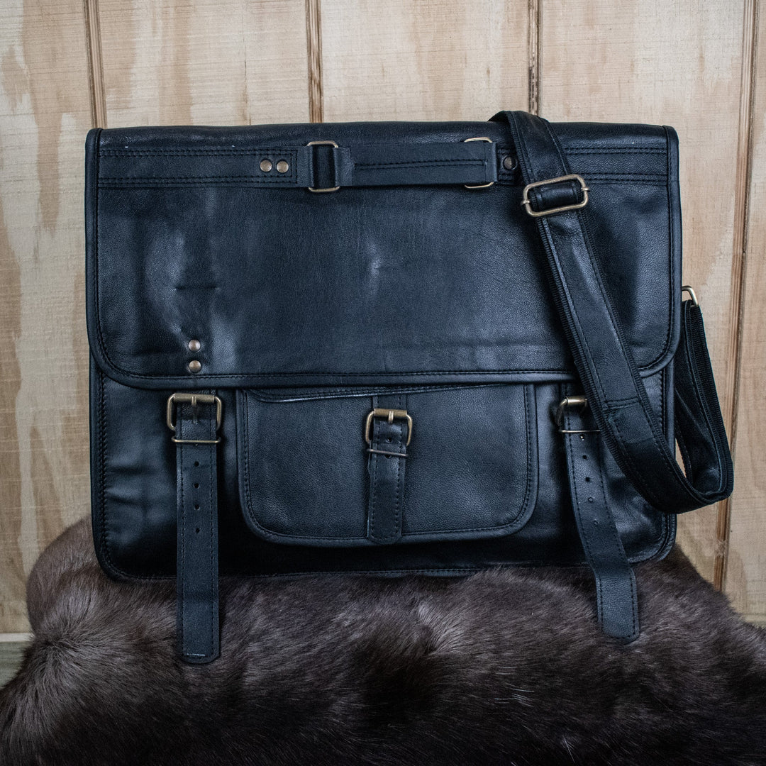 The Adventurer Leather Laptop Bag - XLarge (Black)