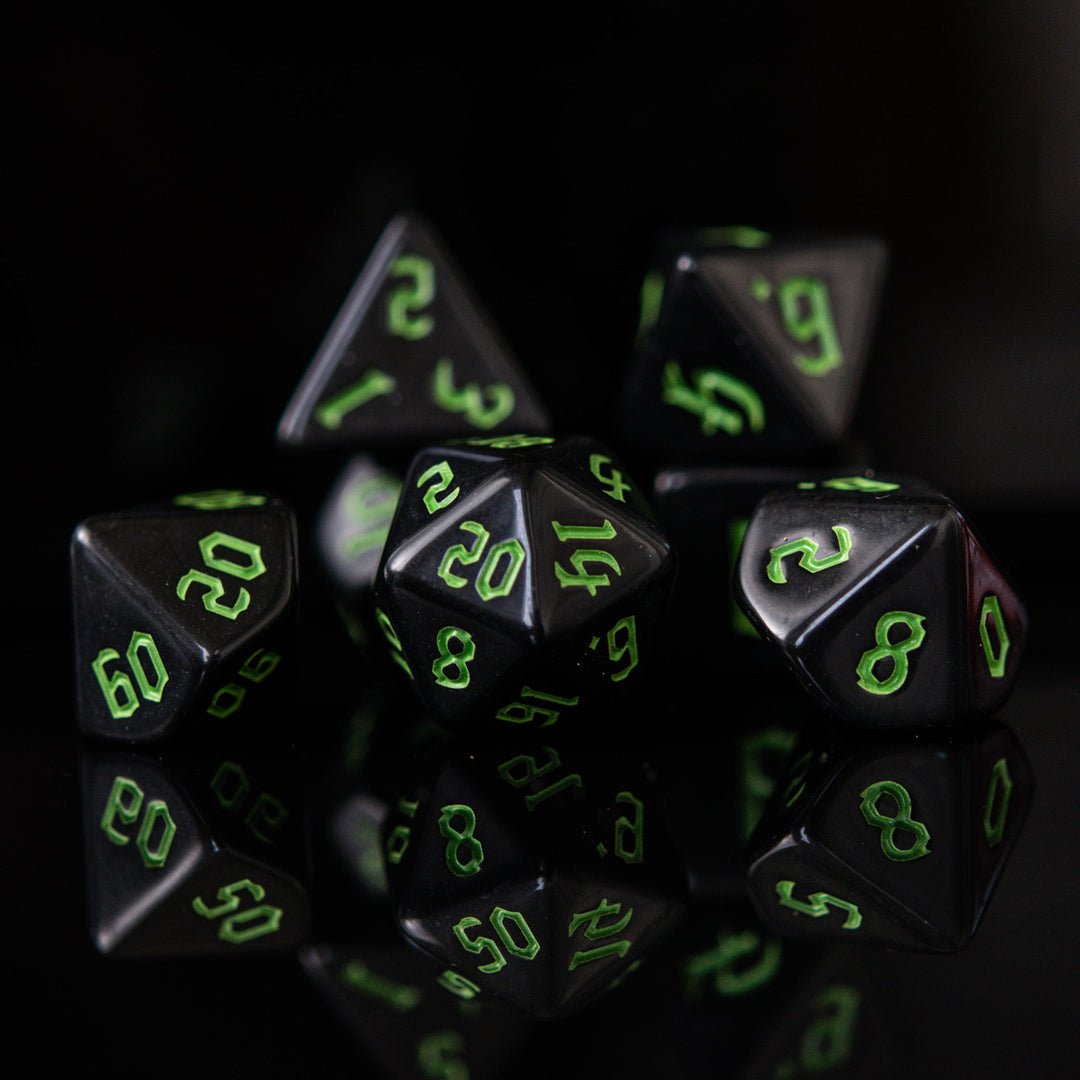 Dark Cathedral Green Acrylic Dice Set