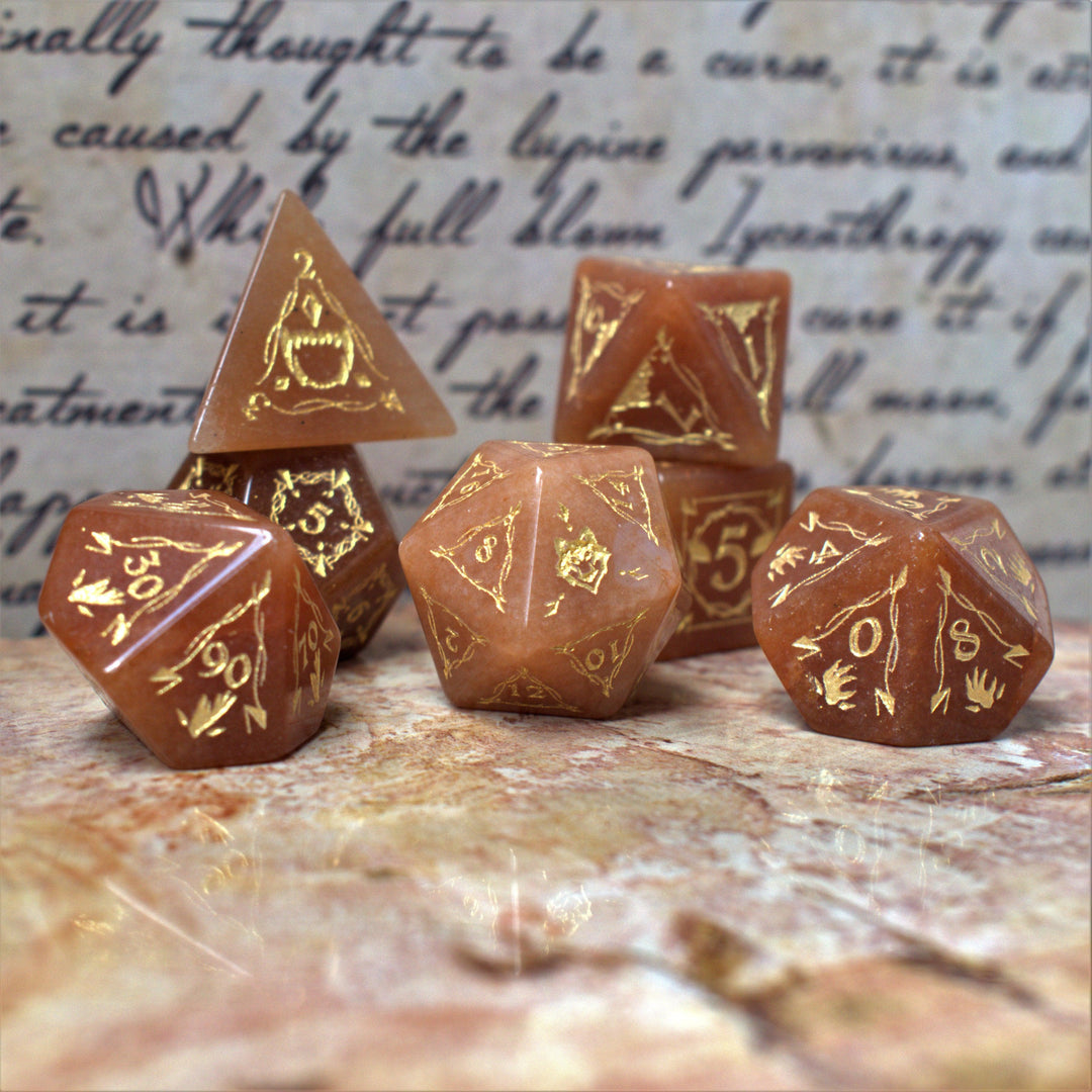 Fangs of Winter Red Aventurine Stone Dice Set