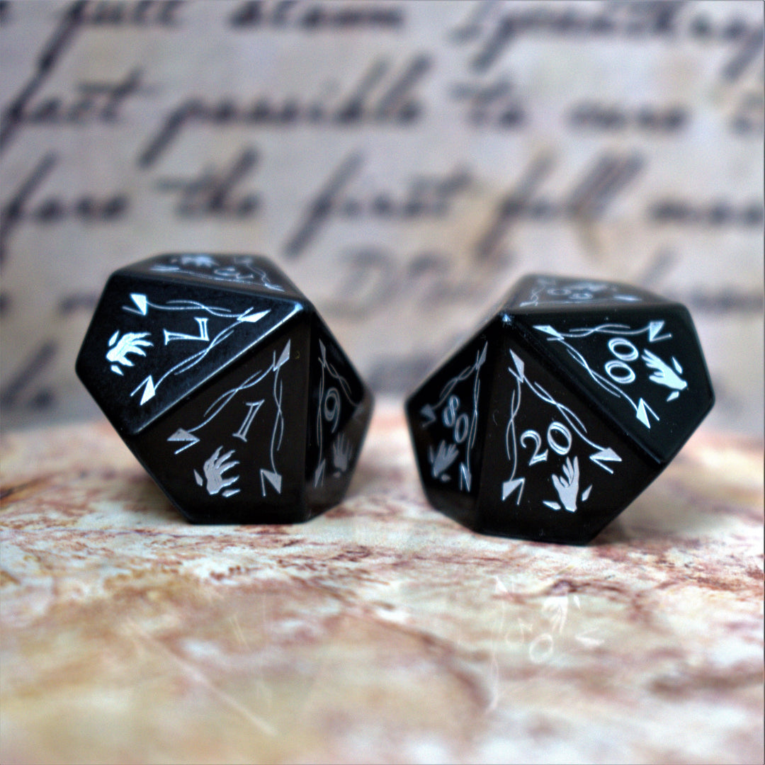 Fangs of Winter Obsidian Stone Dice Set