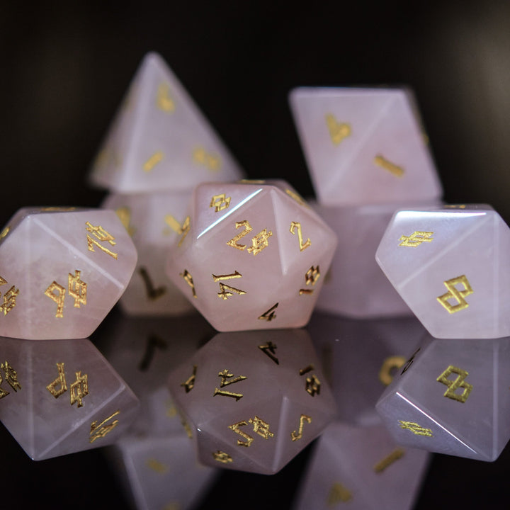 Rose Quartz Stone Dice Set