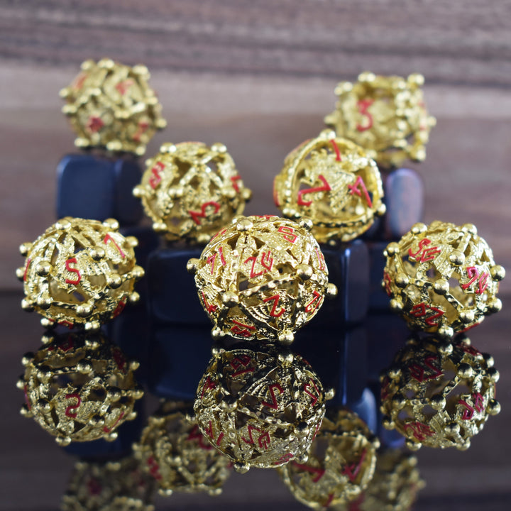 Orb of the Dragon Hollow Metal Dice Set - Gold and Red