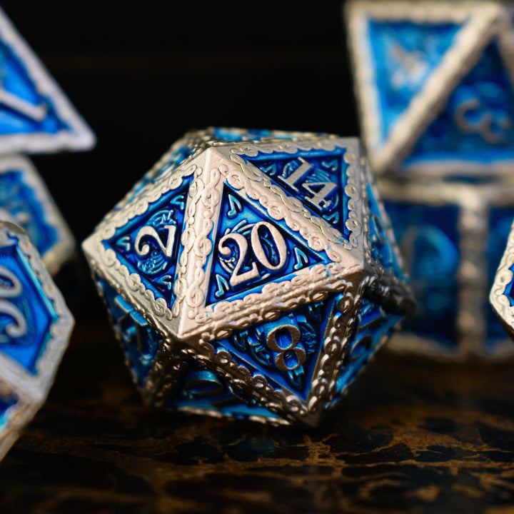 Ballad of the Bard Blue and Silver Metal Dice Set