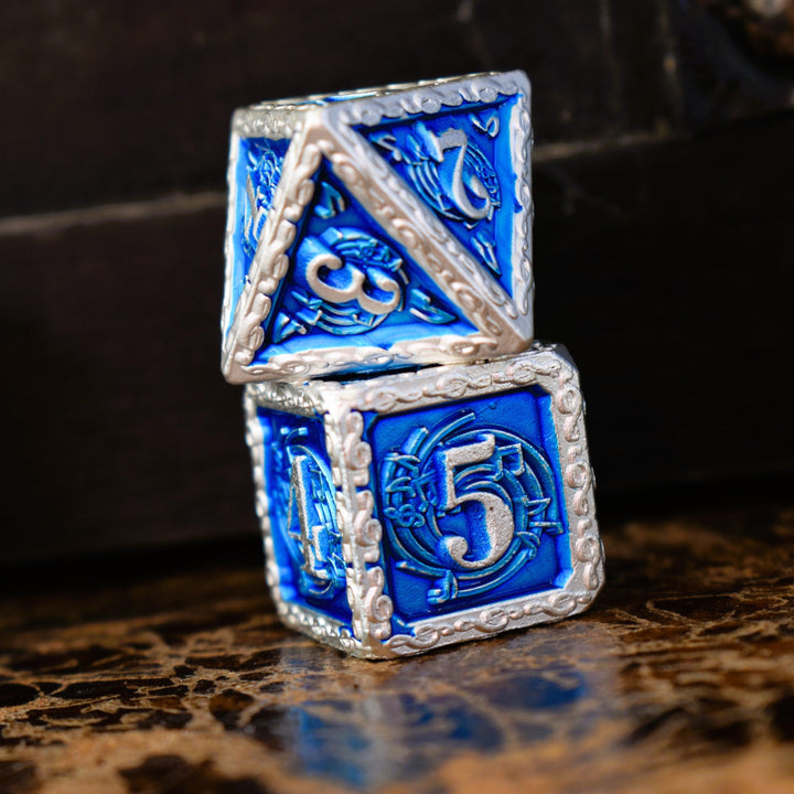 Ballad of the Bard Blue and Silver Metal Dice Set