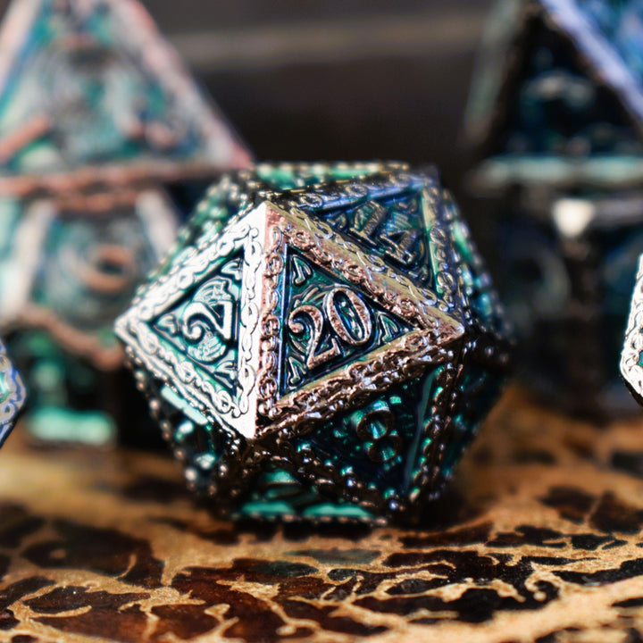 Ballad of the Bard Green and Black Metal Dice Set