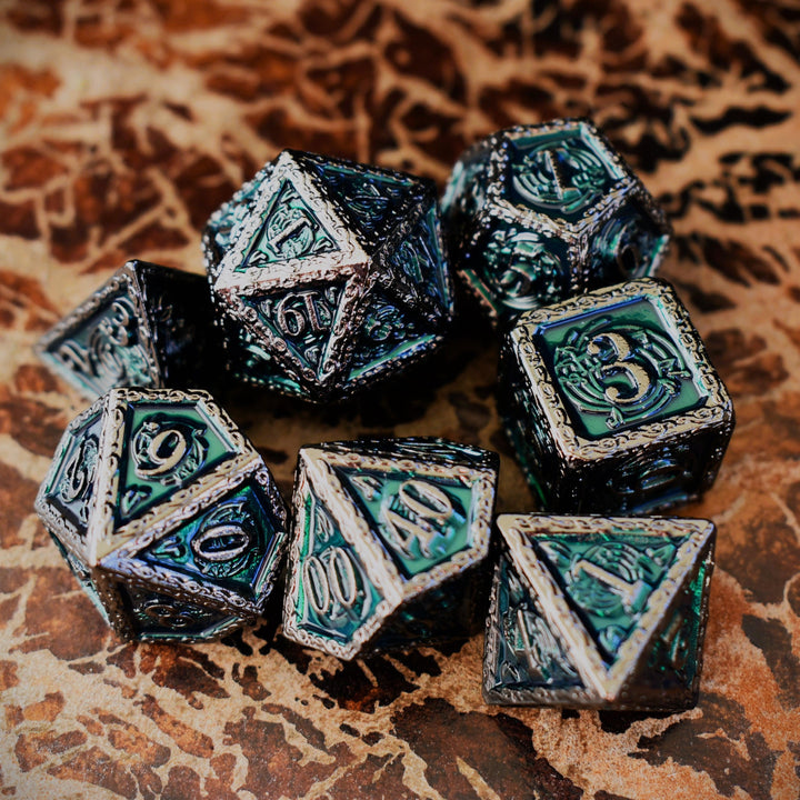 Ballad of the Bard Green and Black Metal Dice Set