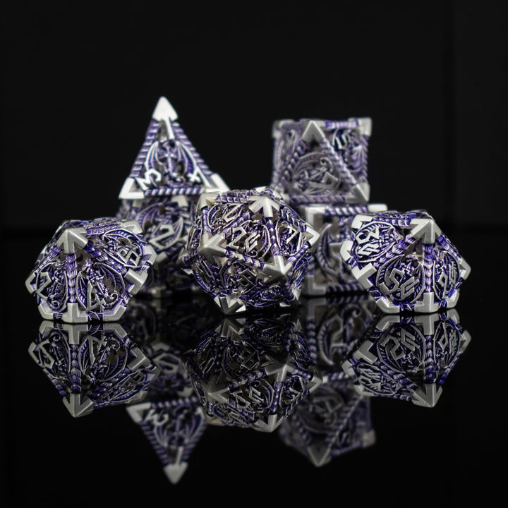 Dragonguard Hollow Metal Dice Set - Purple and Silver