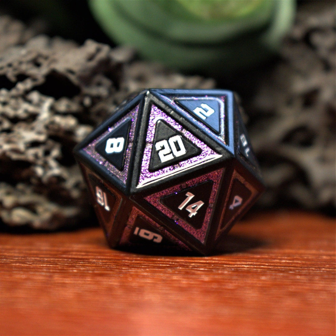 Cleric's Shadow Domain Purple And Matte Black Metal Dice Set