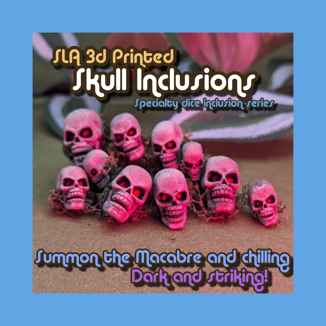 Paintable Skulls & Bones Dice Inclusions! Sizes for Full Sets, d20s and Jumbos - 3D Printed - Druid Dice