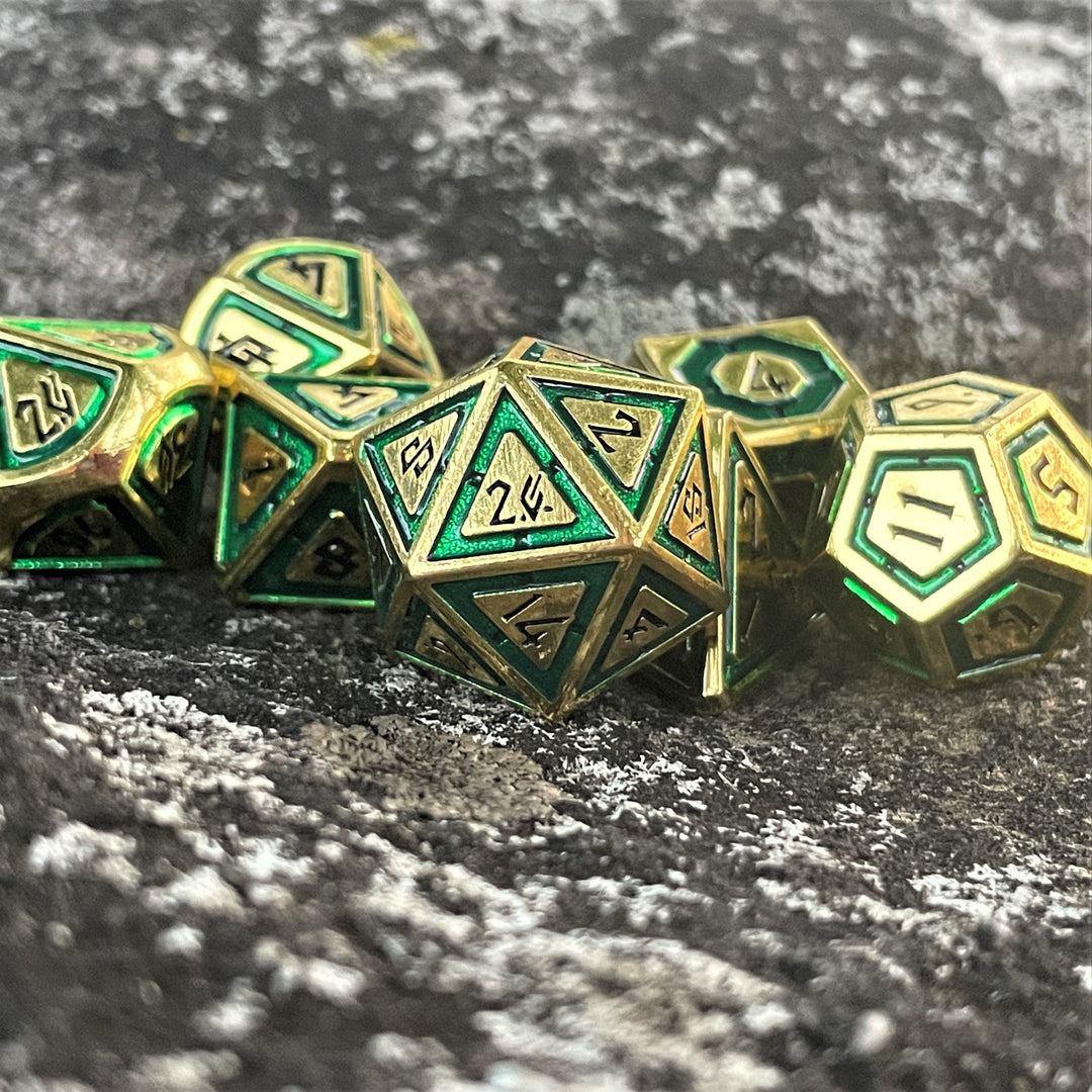 Cleric's Domain Green And Gold Metal Dice Set