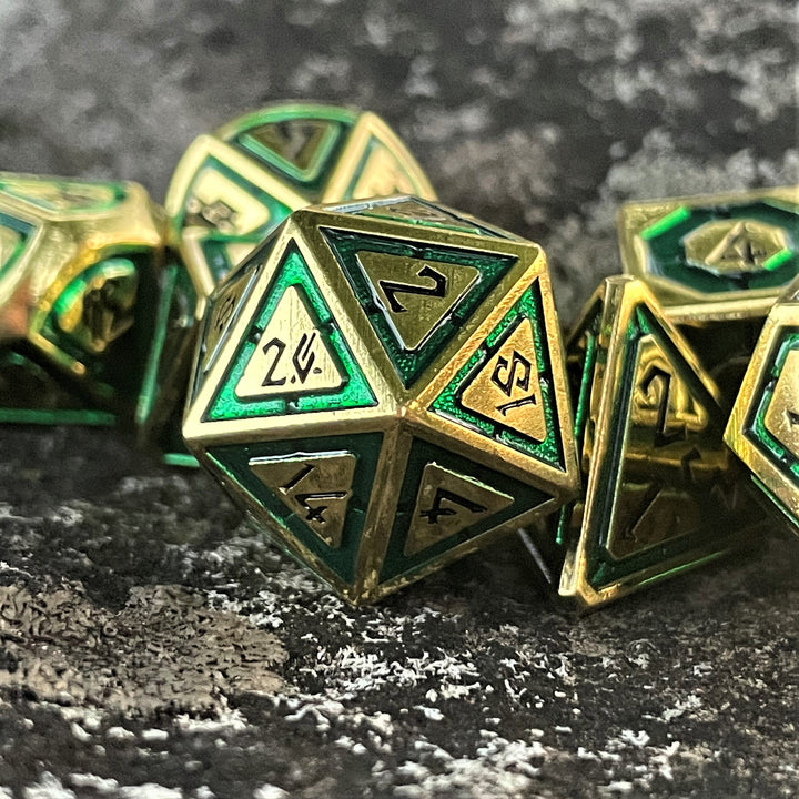 Cleric's Domain Green And Gold Metal Dice Set