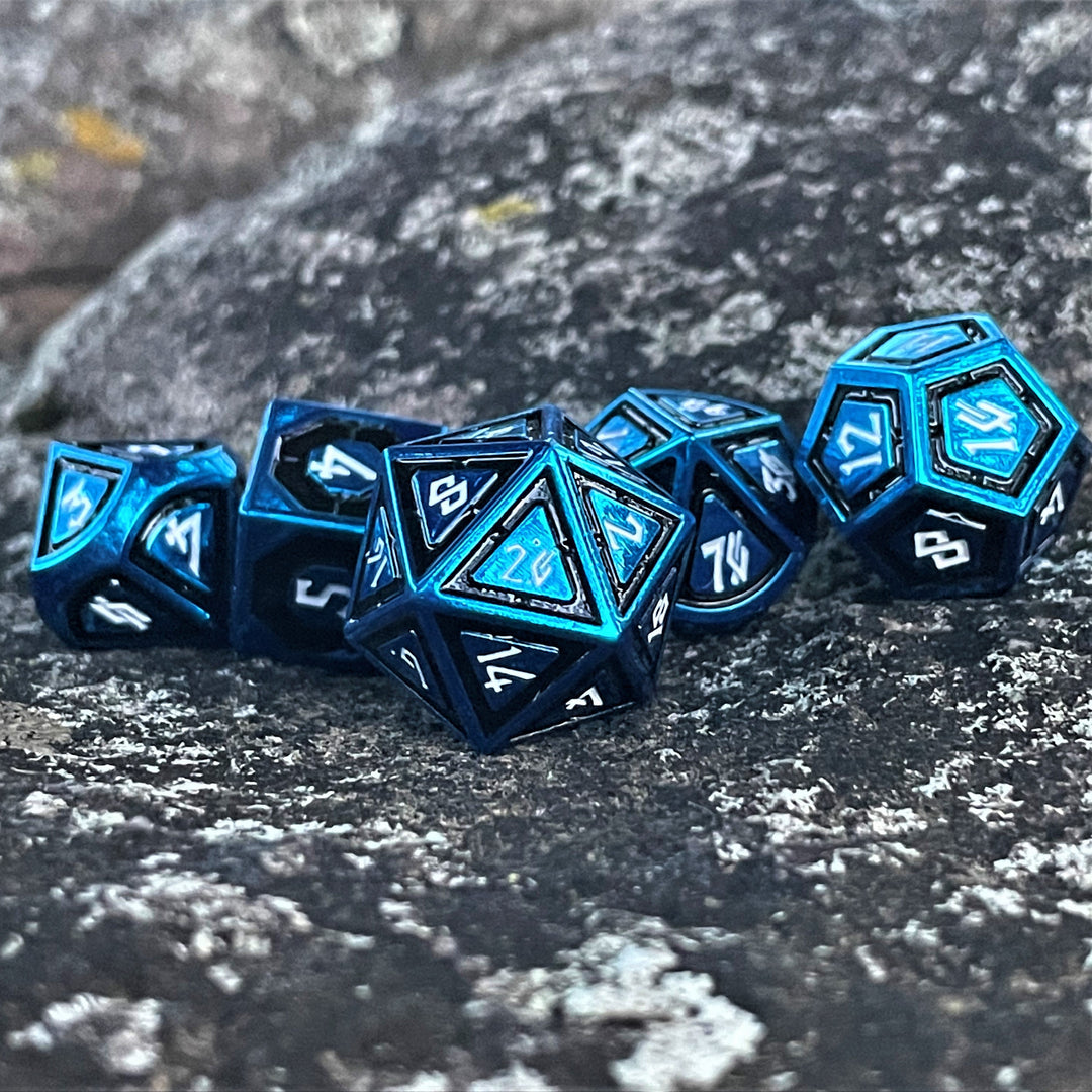Cleric's Domain Black And Blue Metal Dice Set