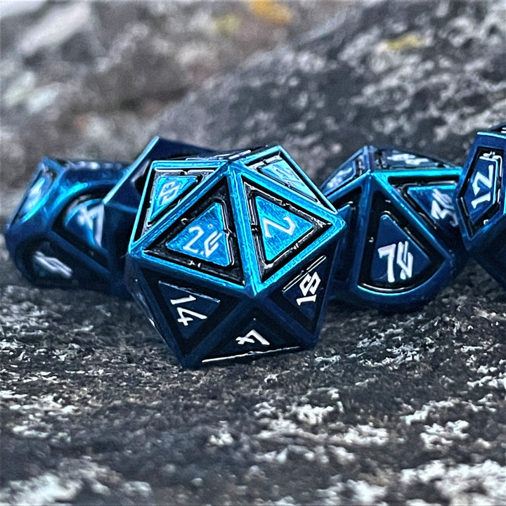 Cleric's Domain Black And Blue Metal Dice Set