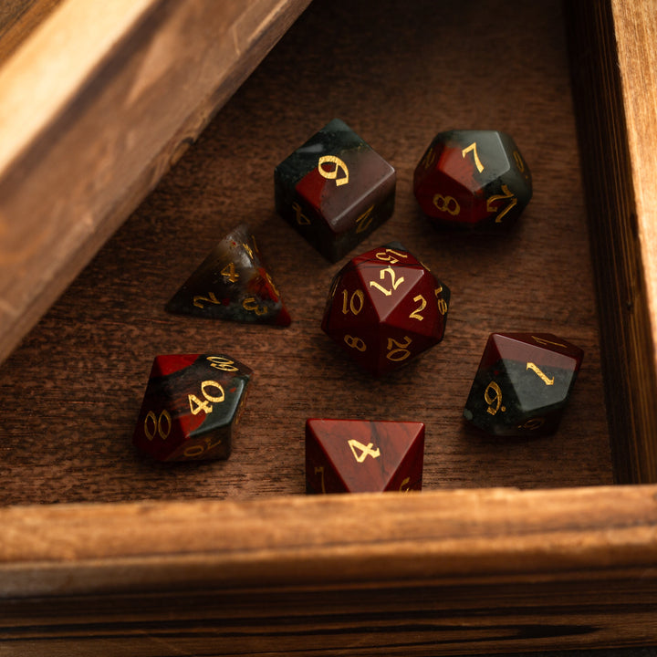 Gemstone African Bloodstone Hand Carved Polyhedral Dice DnD Dice Set - Gift For Dnd, RPG Game DND MTG Game