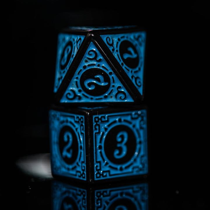 Temple Ruins Blue Acrylic Dice Set