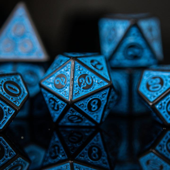 Temple Ruins Blue Acrylic Dice Set