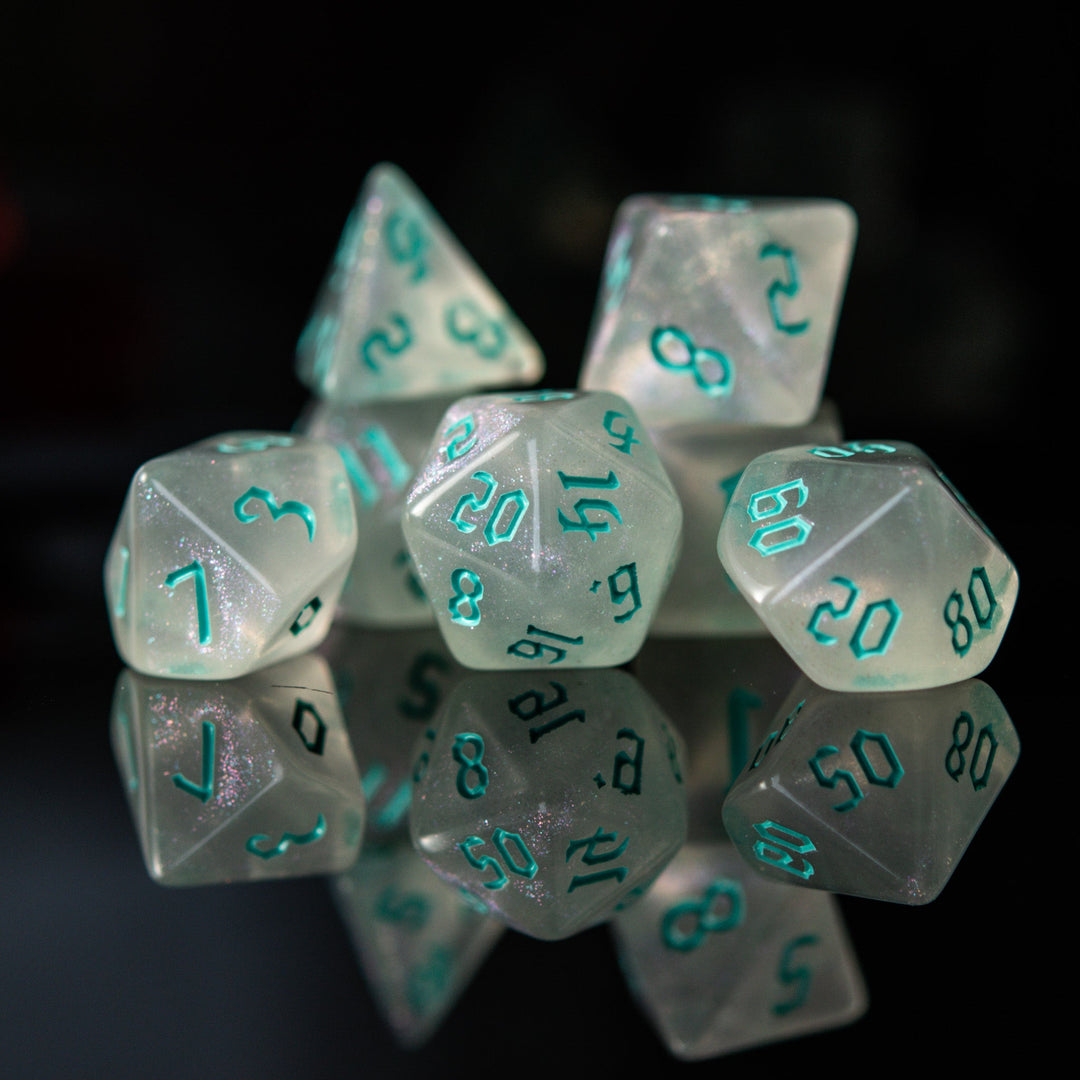 Unicorn Tears (Aqua) Acrylic Dice Set