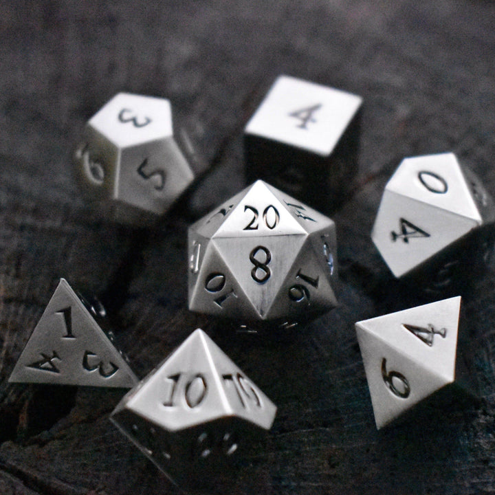 Brushed Silver Sharp-Edged Metal Dice