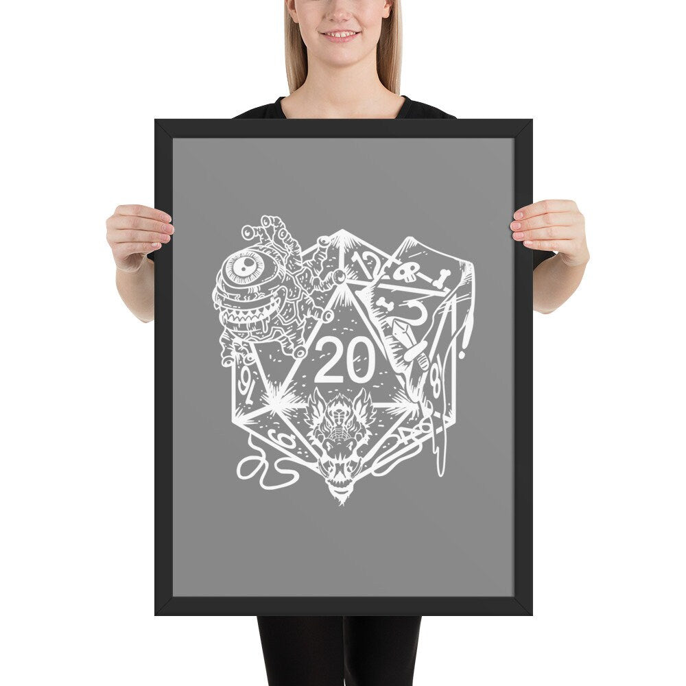 DND Framed Wall Art - Dice Art - DND - Gift For Dnd - D20 Gift Picture- Game Master - Adventure - RPG Poster