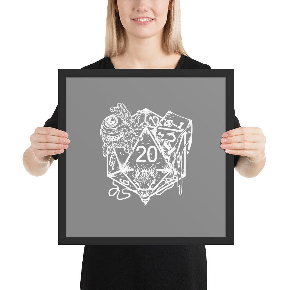 DND Framed Wall Art - Dice Art - DND - Gift For Dnd - D20 Gift Picture- Game Master - Adventure - RPG Poster