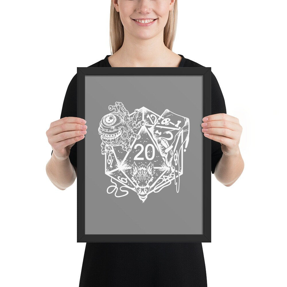 DND Framed Wall Art - Dice Art - DND - Gift For Dnd - D20 Gift Picture- Game Master - Adventure - RPG Poster