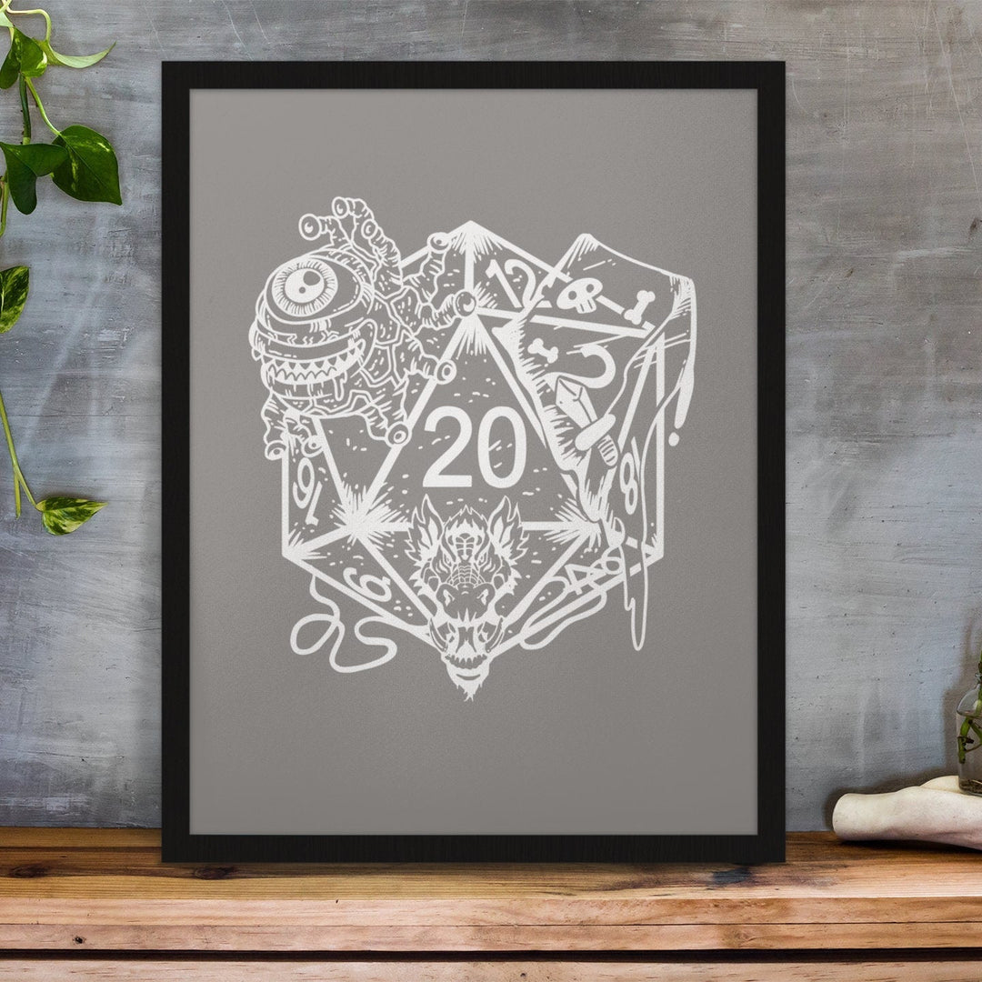 DND Framed Wall Art - Dice Art - DND - Gift For Dnd - D20 Gift Picture- Game Master - Adventure - RPG Poster