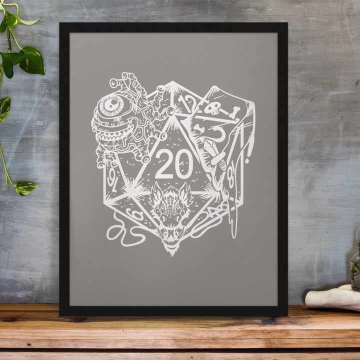 DND Framed Wall Art - Dice Art - DND - Gift For Dnd - D20 Gift Picture- Game Master - Adventure - RPG Poster