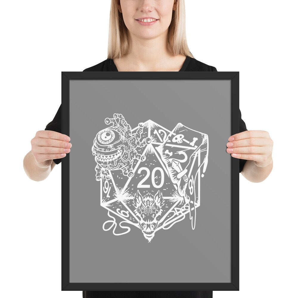 DND Framed Wall Art - Dice Art - DND - Gift For Dnd - D20 Gift Picture- Game Master - Adventure - RPG Poster