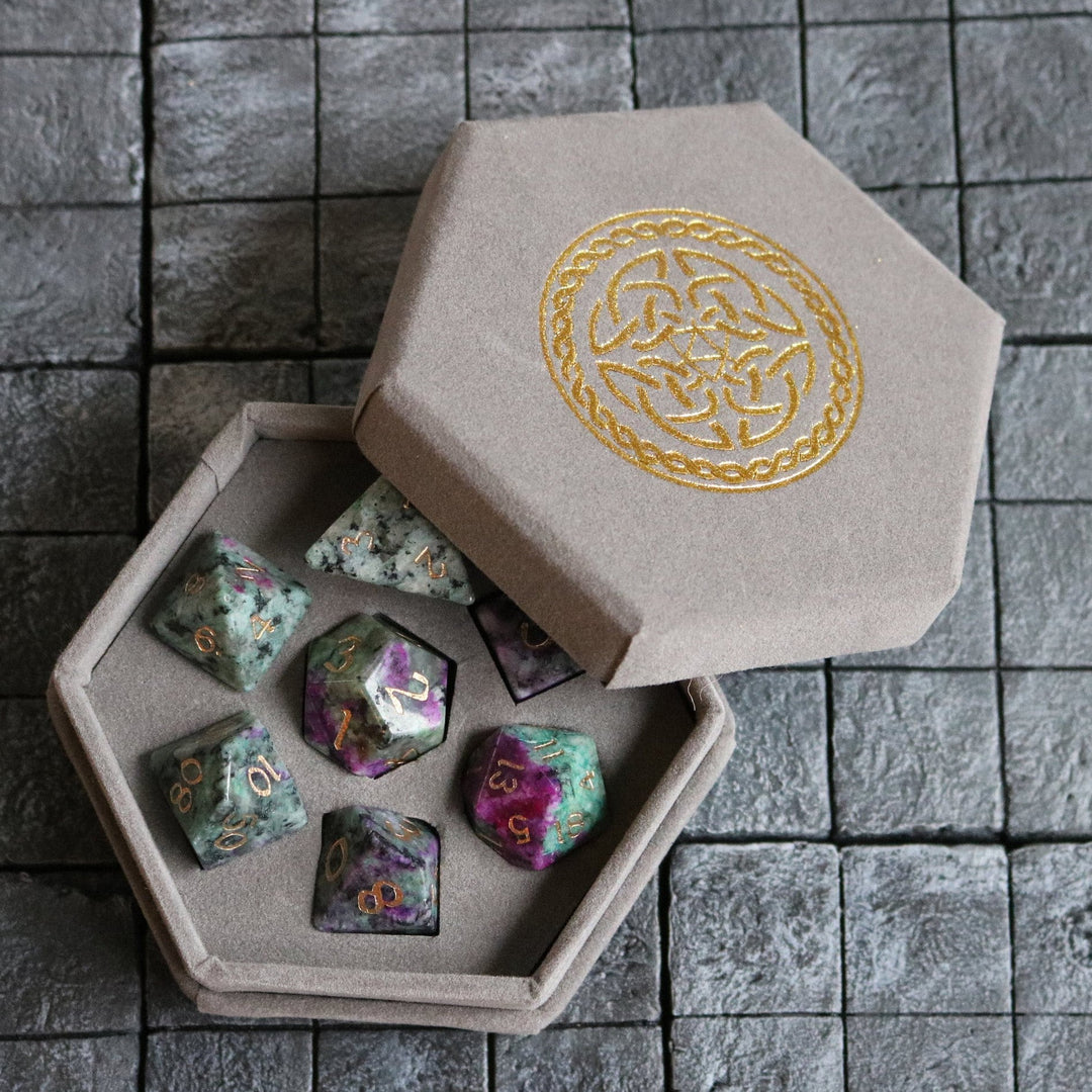 Gemstone Zoisite Polyhedral Polyhedral Dice (With Box) DnD Dice Set