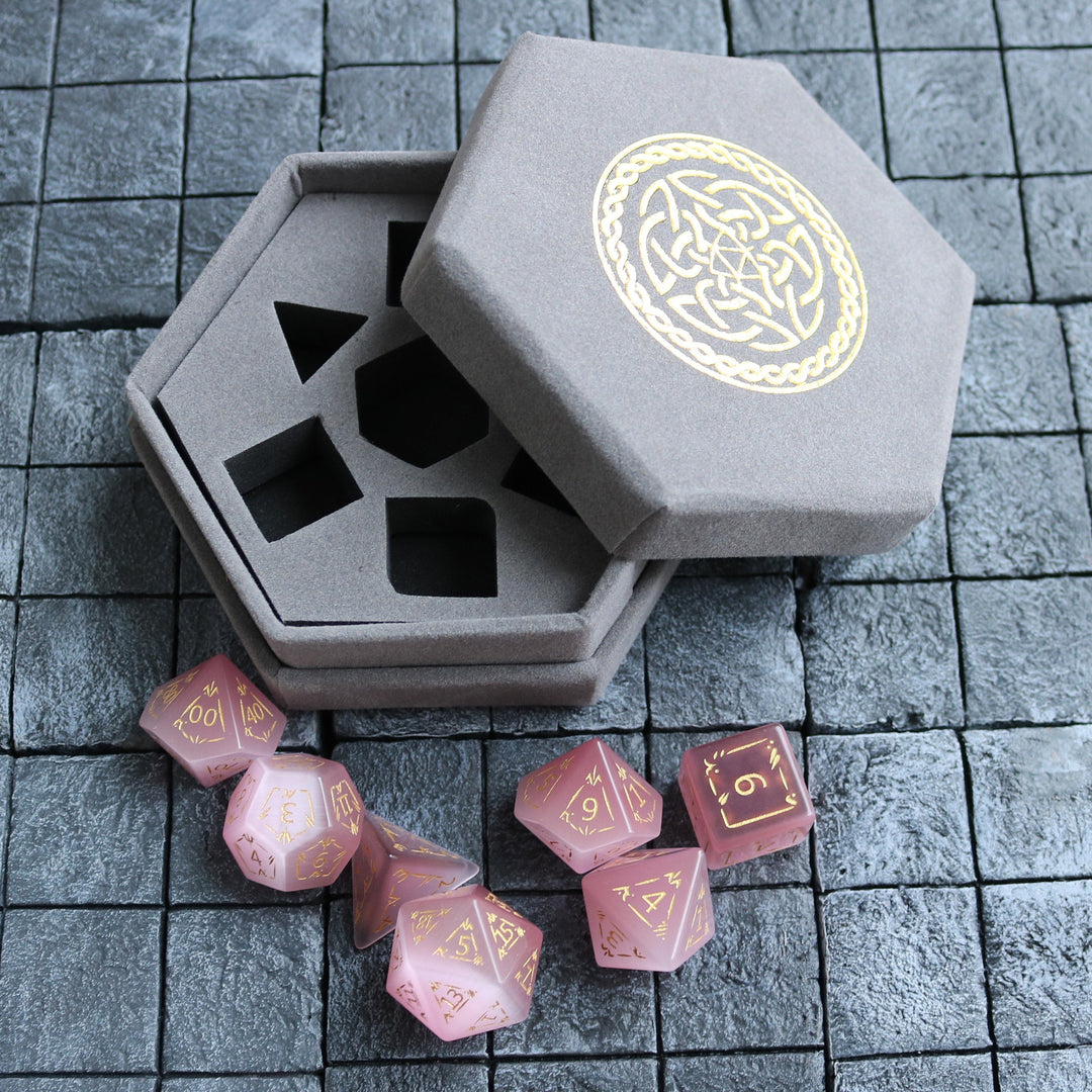 Dragon Shield Gemstone Watermelon Cats Eye Stone (And Box) Polyhedral Dice DND Set
