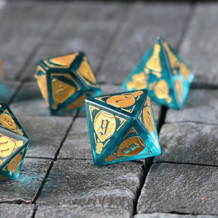 Mana Potion Blue Zircon Glass (And Box) Polyhedral Dice DND Set