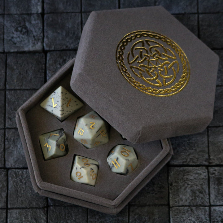 Gemstone Jasper Hand Carved Polyhedral Dice (And Box) DnD Dice Set - Gift For Dnd, RPG Game DND MTG Game