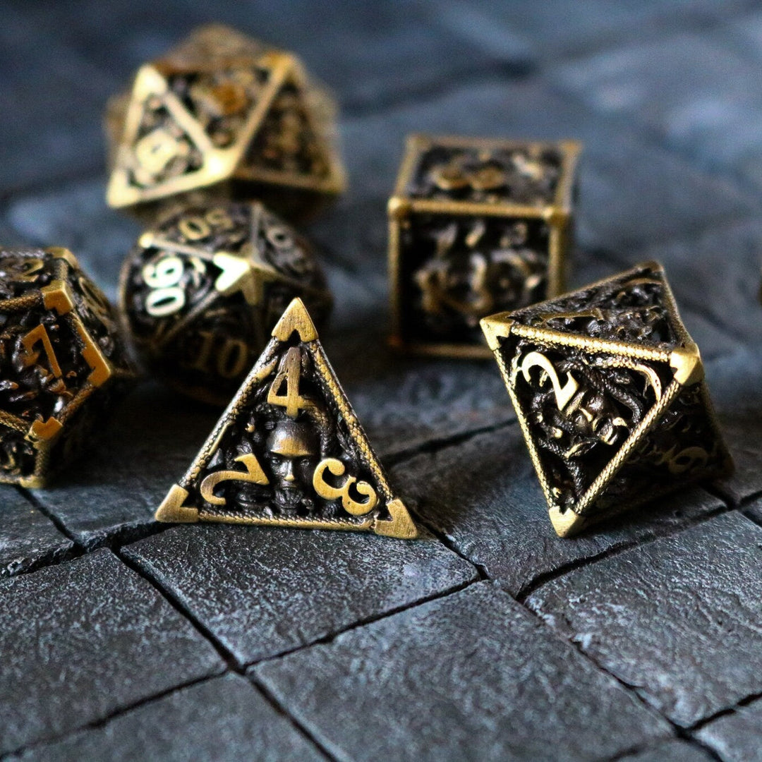 Medusa Bronze Hollow Metal Dice Set Tabletop Gaming