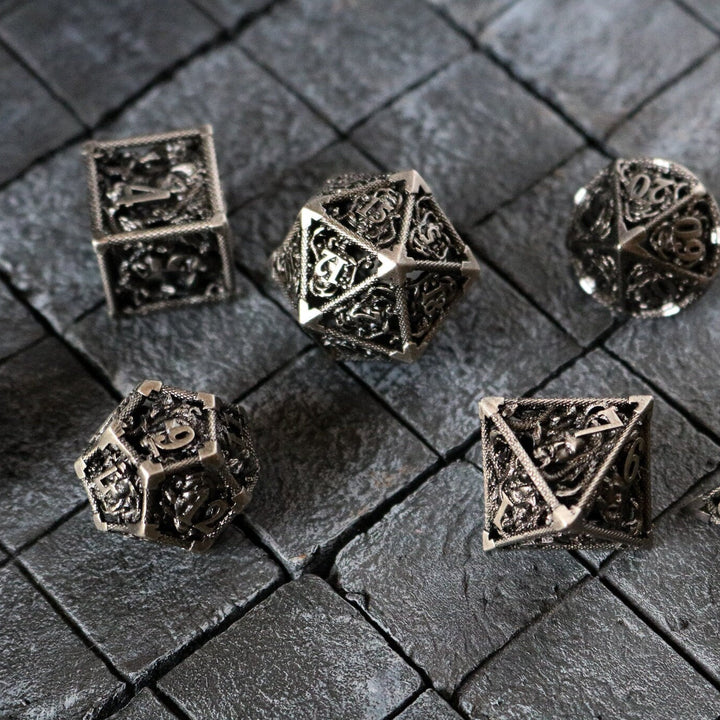 Medusa Silver Hollow Metal Dice Set Tabletop Gaming