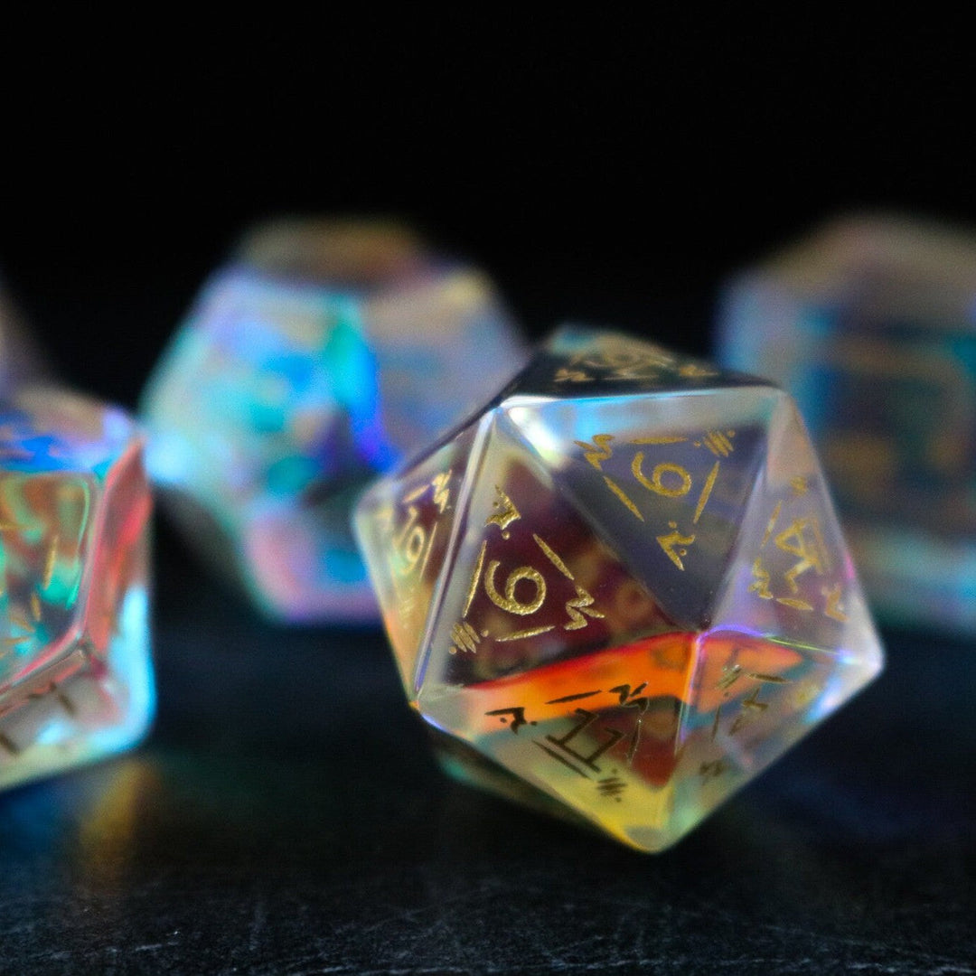 Dragon Shield Gemstone Dichroic Glass Polyhedral Dice (With Box) DND Set