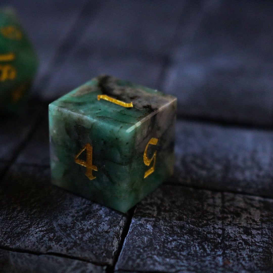 Green Gemstone Emerald Polyhedral Dice (With Box) DND Set