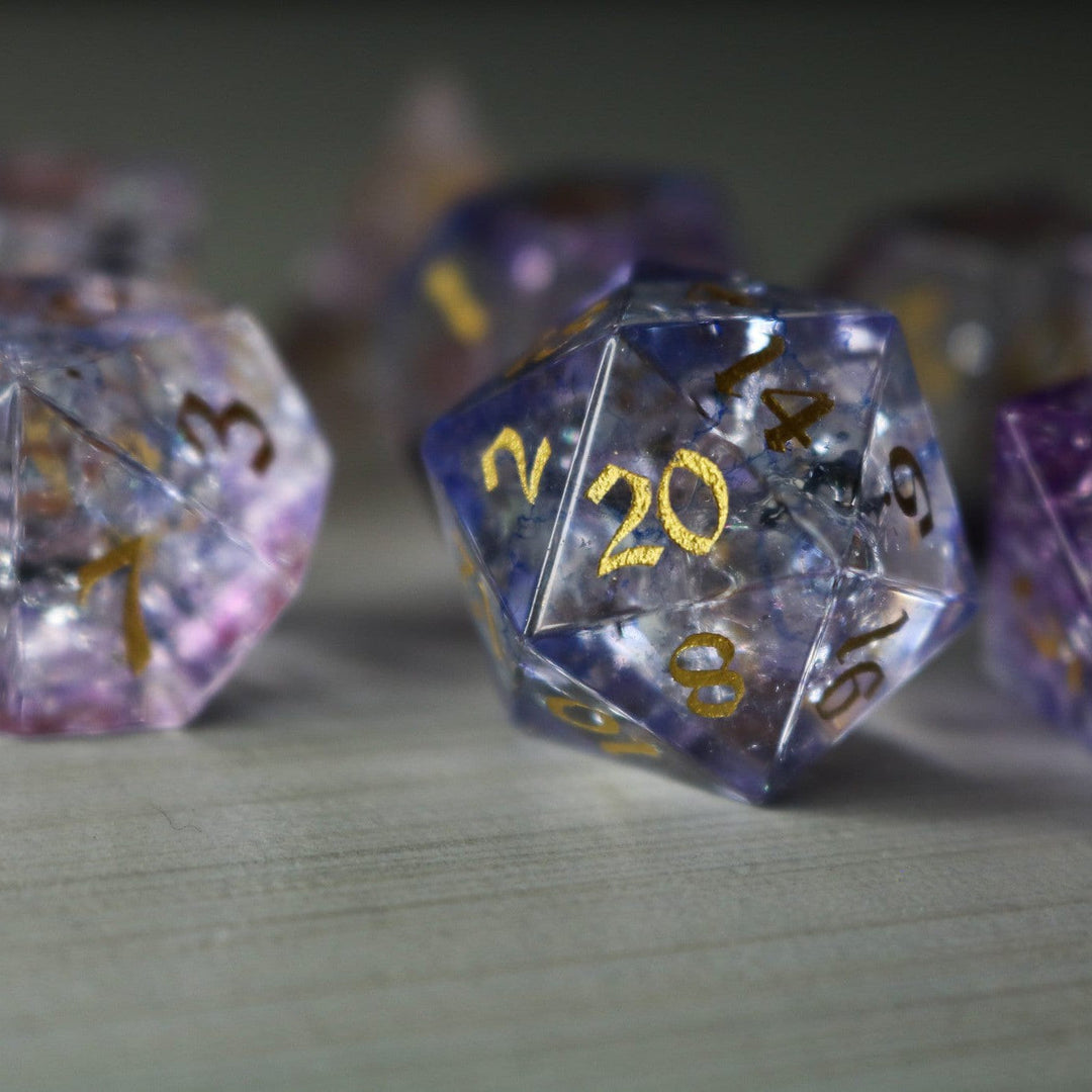 Purple Cloud Forge Fire Glass (And Box) Polyhedral Dice DND Set - RPG Game DND