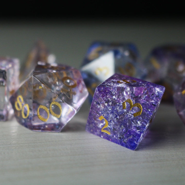 Purple Cloud Forge Fire Glass (And Box) Polyhedral Dice DND Set - RPG Game DND