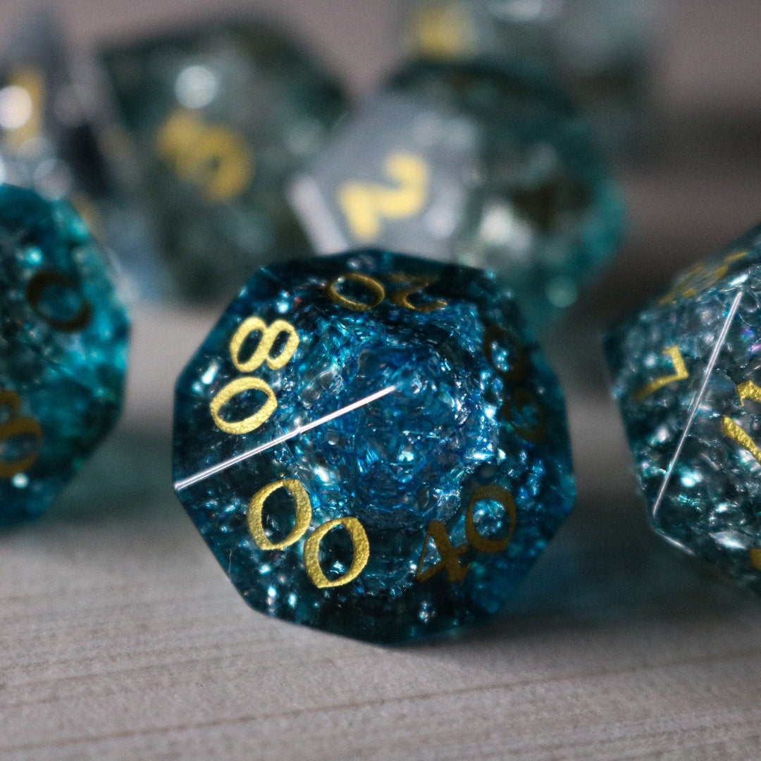 Dark Waters Forge Fire Glass Blue (And Box) Polyhedral Dice DND Set