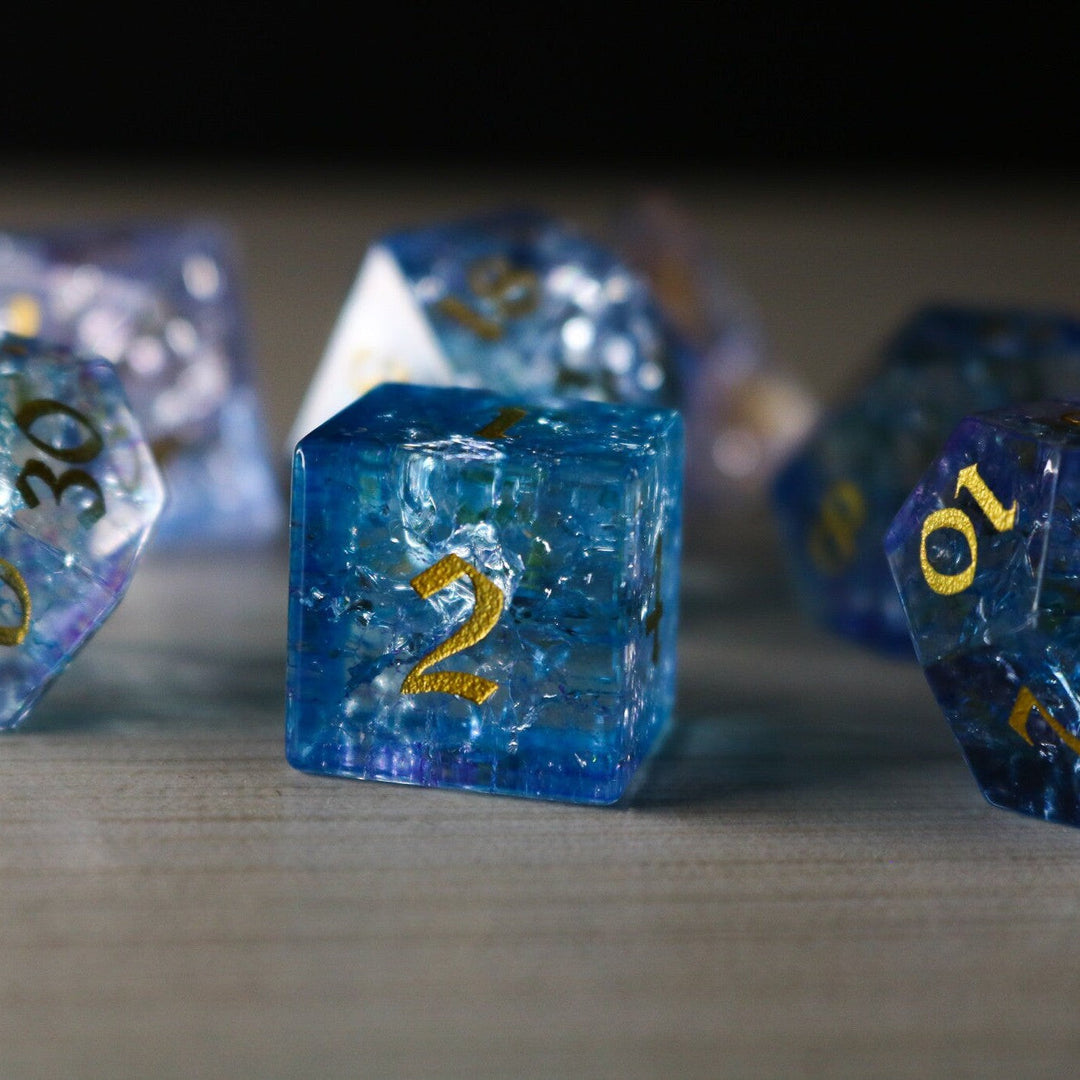 Blue Wing Forge Fire Glass Blue (And Box) Polyhedral Dice DND Set - RPG Game DND