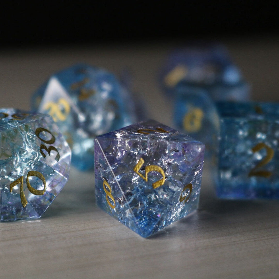 Blue Wing Forge Fire Glass Blue (And Box) Polyhedral Dice DND Set - RPG Game DND