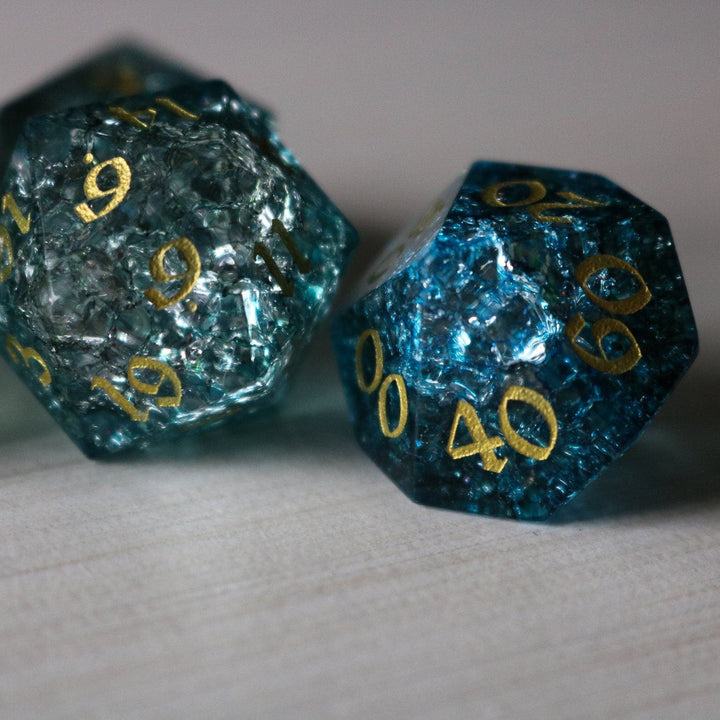Dark Waters Forge Fire Glass Blue (And Box) Polyhedral Dice DND Set