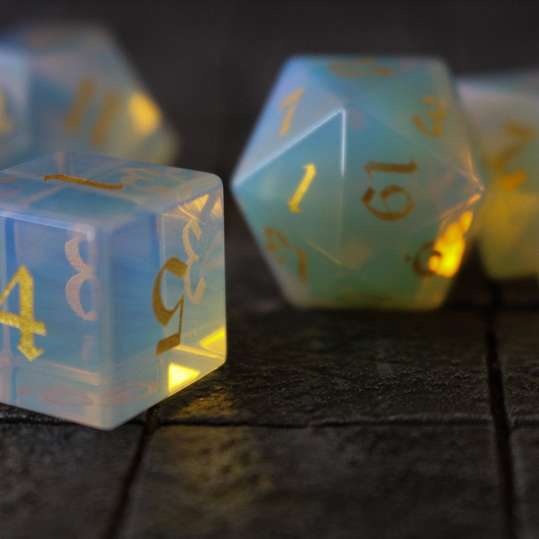 Gemstone Opalite Elven Cut Polyhedral Dice (With Box) DnD Set