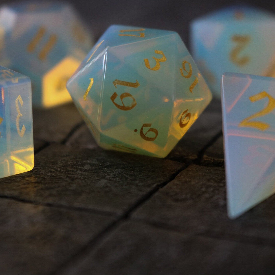 Gemstone Opalite Elven Cut Polyhedral Dice (With Box) DnD Set