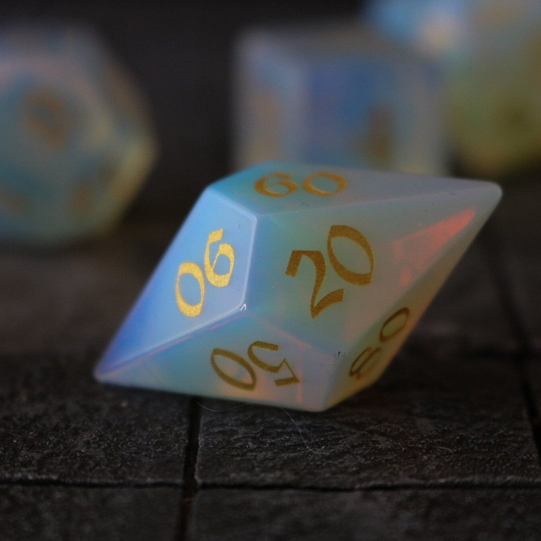 Gemstone Opalite Elven Cut Polyhedral Dice (With Box) DnD Set