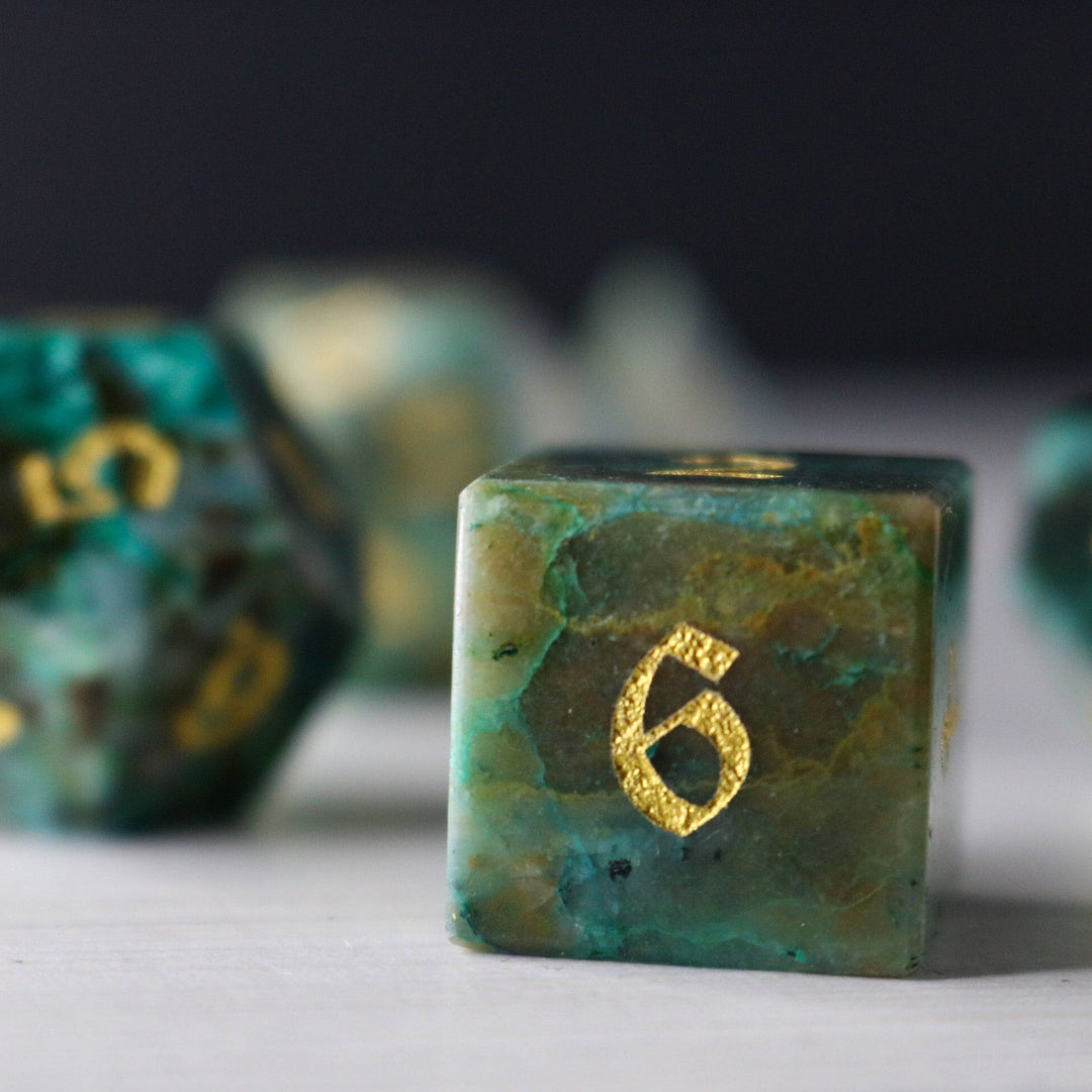 Gemstone Azurite Hand Carved Polyhedral Dice DnD Dice Set - Gift For Dnd, RPG Game DND MTG Game