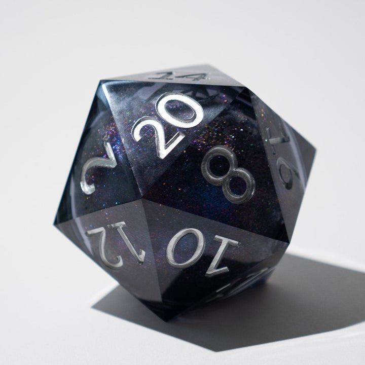 Massive Black Rainbow Glitter Liquid Core 95MM Chonk Handmade Resin Dice And Box