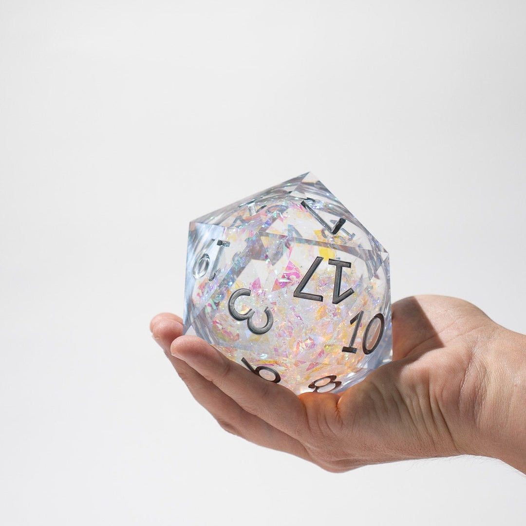 Massive Silver And Foil Liquid Core 95MM Chonk Handmade Resin Dice And Box