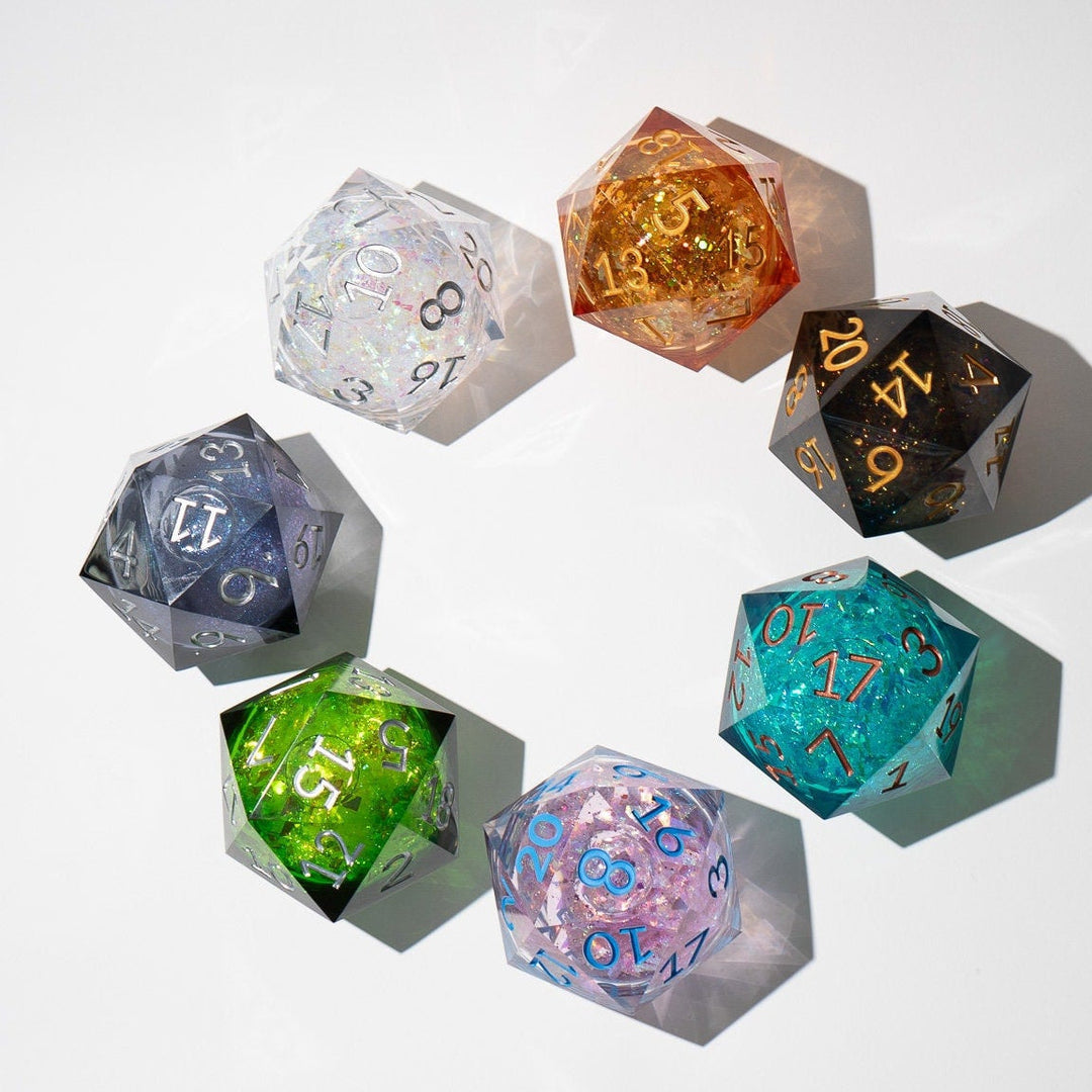 Massive Silver And Foil Liquid Core 95MM Chonk Handmade Resin Dice And Box