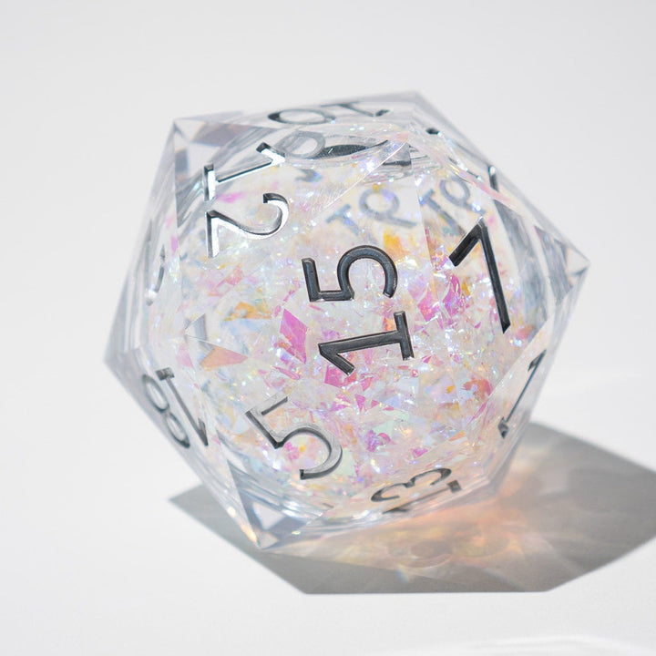 Massive Silver And Foil Liquid Core 95MM Chonk Handmade Resin Dice And Box